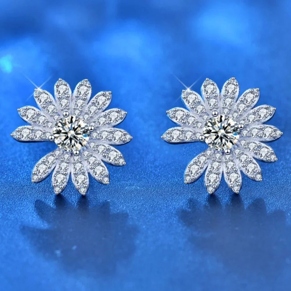 Certified 1ct. t.w. Diamond Moissanite Daisy Flower Stud Earrings NEW - Picture 1 of 10